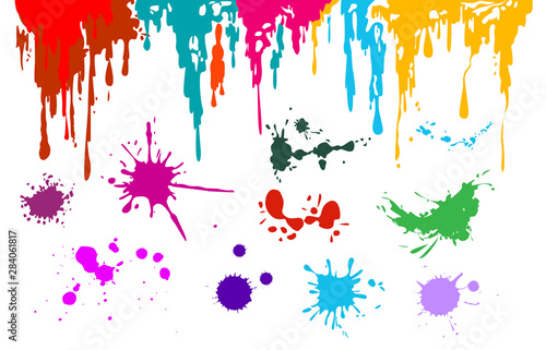 Ink splash set. Splatter, drop, flowing liquid. Painting concept. Vector illustrations can be used for abstract art, inkblot, grunge