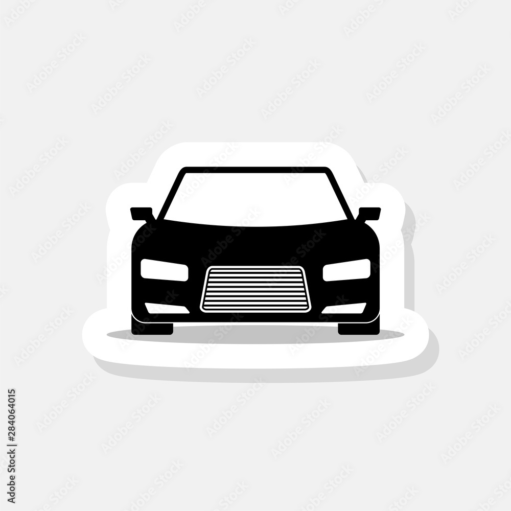 Car sticker icon. Front view. Simple black car sign with shadow Car sticker icon. Front view. Simple black car sign with shadow