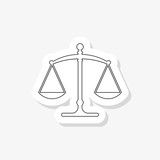 Justice scale sticker icon. Line and glyph version