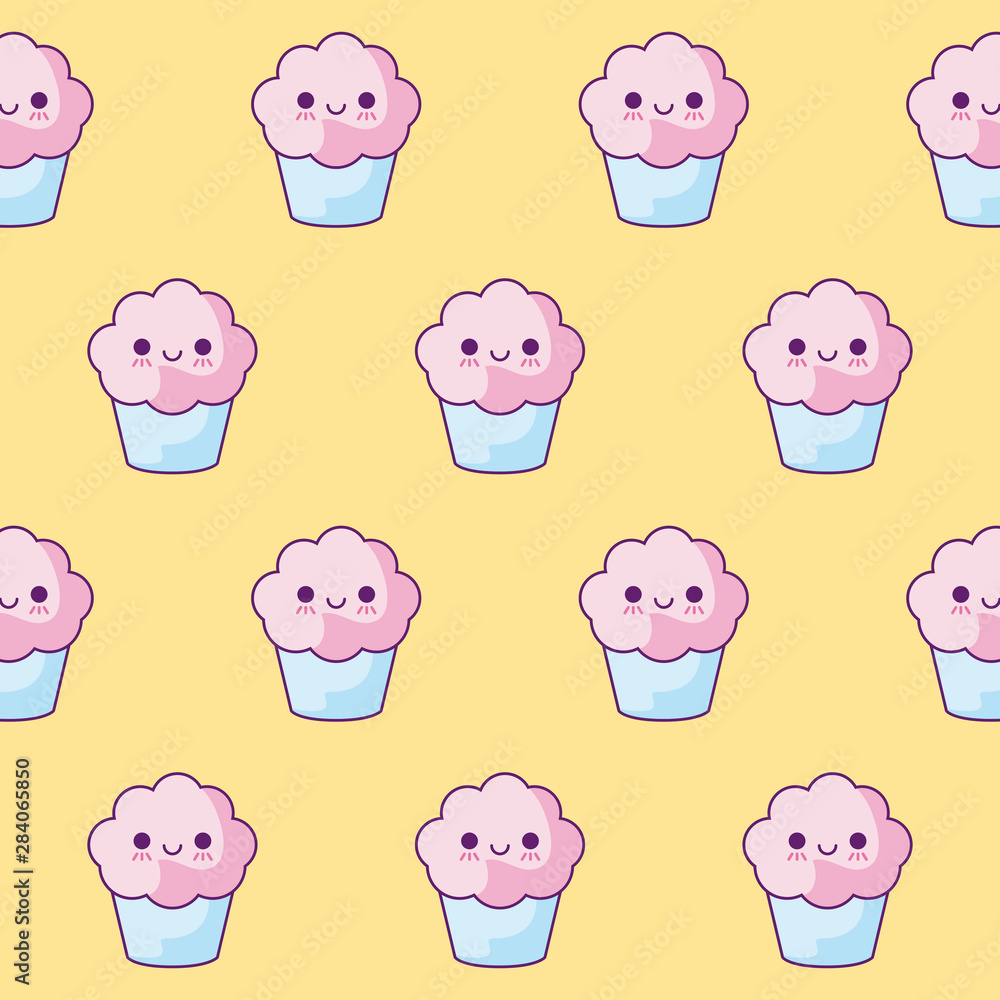 pattern of delicious cupcakes kawaii style