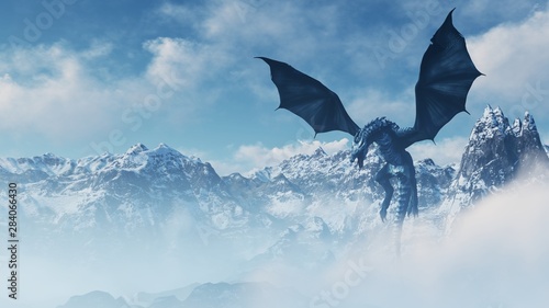 High resolution Ice dragon 3D rendered. Write your text and use it as poster, header, banner or etc. photo