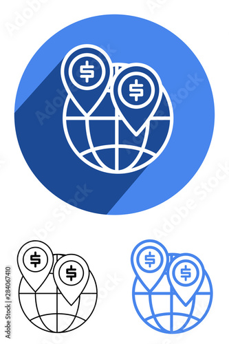 Global sale icon with us dollar sign.