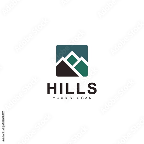 Hills logo template, peak design vector outdoor