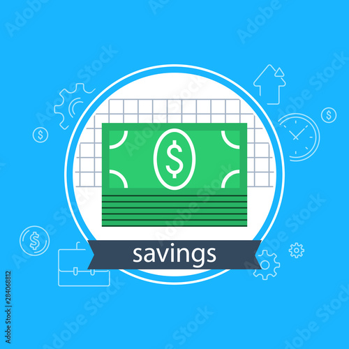 Bank savings account, finance services, financial investment, budget plan, income growth, pension fund