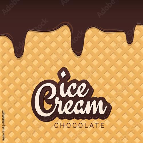 Ice Cream banner with wafer background. Cafe menu, ice cream dessert poster, food packaging design.