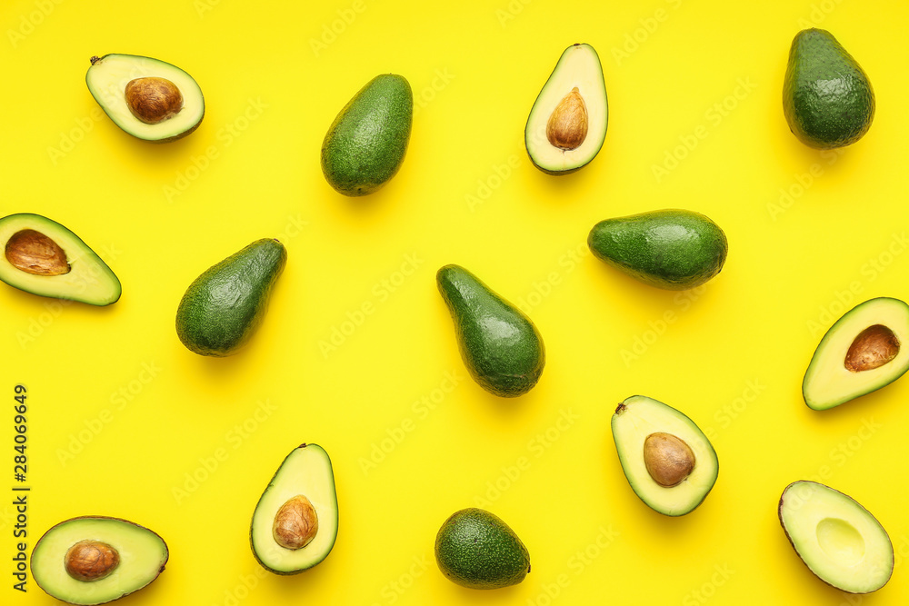 Fresh avocados on color background Fresh avocados on color background