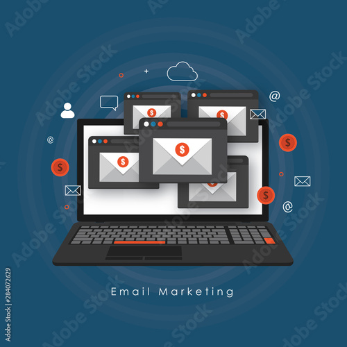  Flat Design Concept About Email Marketing 