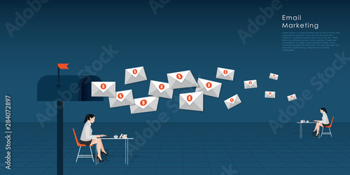 Subscribe for newsletter concept with mailbox, email subscription form, and text. UI UX design.