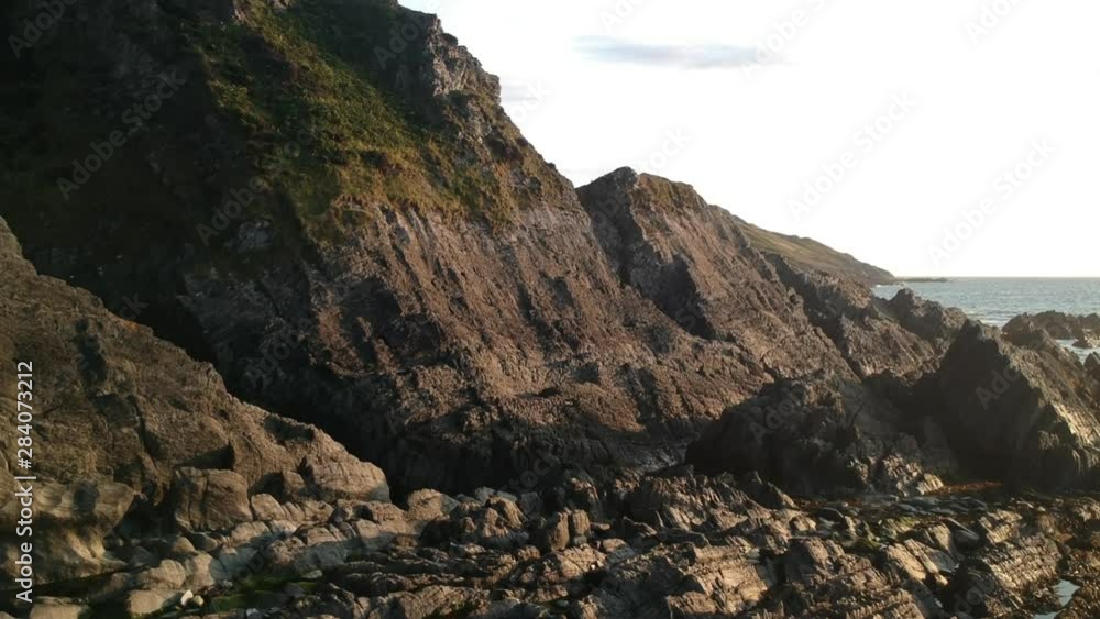 Drone shot on picturesque rocky beach in the south of England