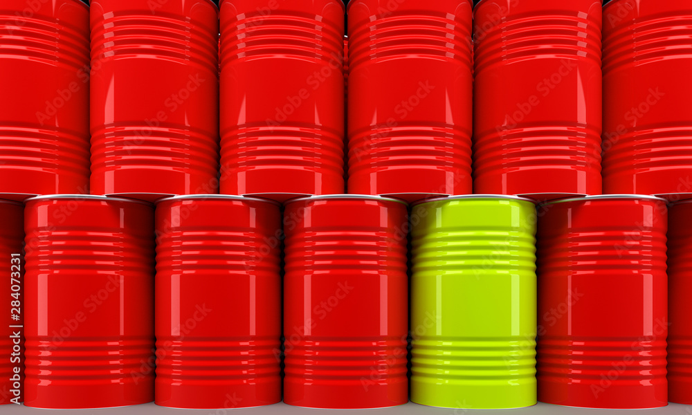 many stacked colored barrels as industry symbol - 3D Illustration many stacked colored barrels as industry symbol - 3D Illustration