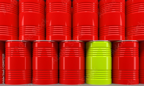 many stacked colored barrels as industry symbol - 3D Illustration