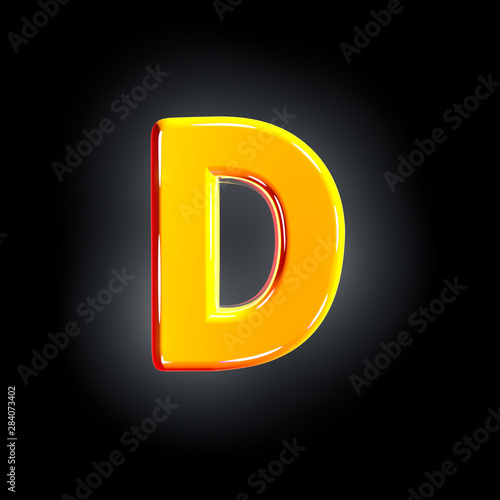 letter D of festive orange shine alphabet isolated on solid black background - 3D illustration of symbols