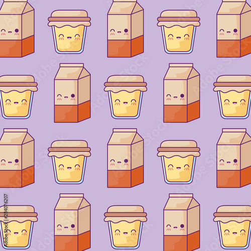 pattern of boxes milk and honey pots kawaii style