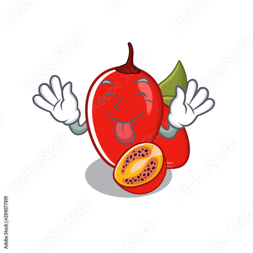 Tongue out tamarillo betaceum with in mascot shape