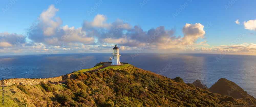 Cape Reinga lighhouse panoramic landscape New Zealand - obrazy, fototapety, plakaty 