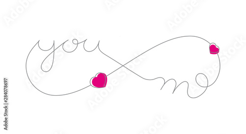 Vector infinity love icon tattoo symbol with hearts. Isolated on white background.