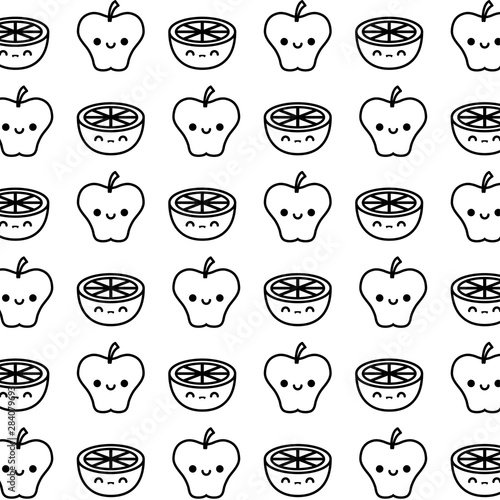 pattern of apples with sliced oranges kawaii style