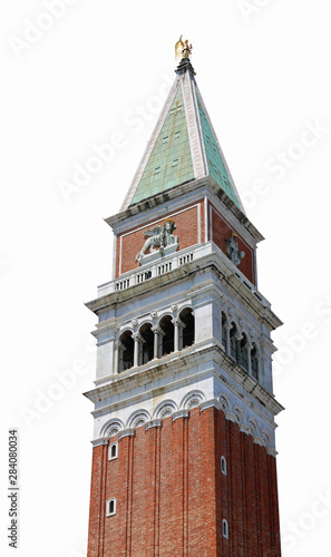 Bell tower of Saint Mark in Venice in Italy on white background photo