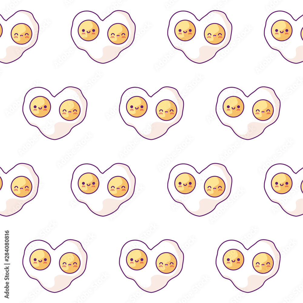 pattern of delicious fried eggs kawaii style