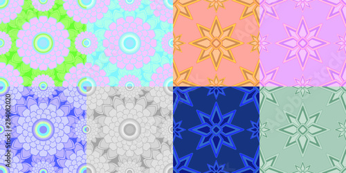 Seamless pattern. Stylistic floral symmetrical shapes