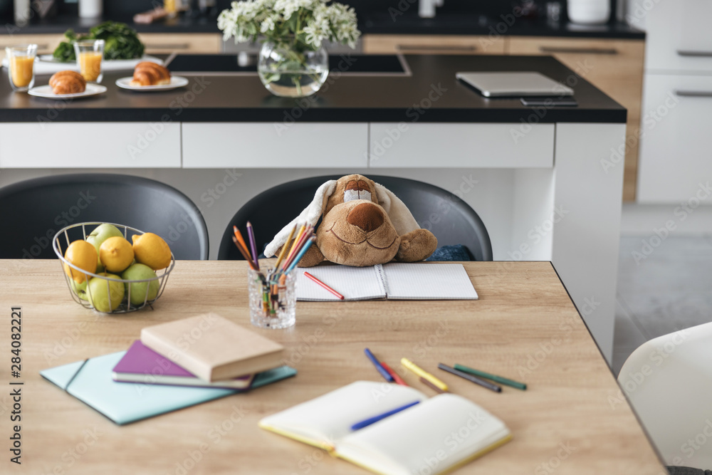 Even toys do school homework stock photo Even toys do school homework stock photo
