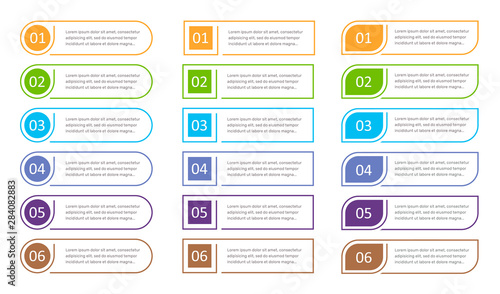 Set of 6 steps buttons, web infographic elements, options vector illustration.