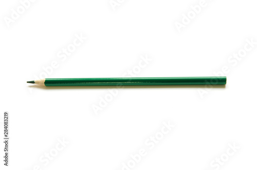 Green  color pencil on white background. - Image