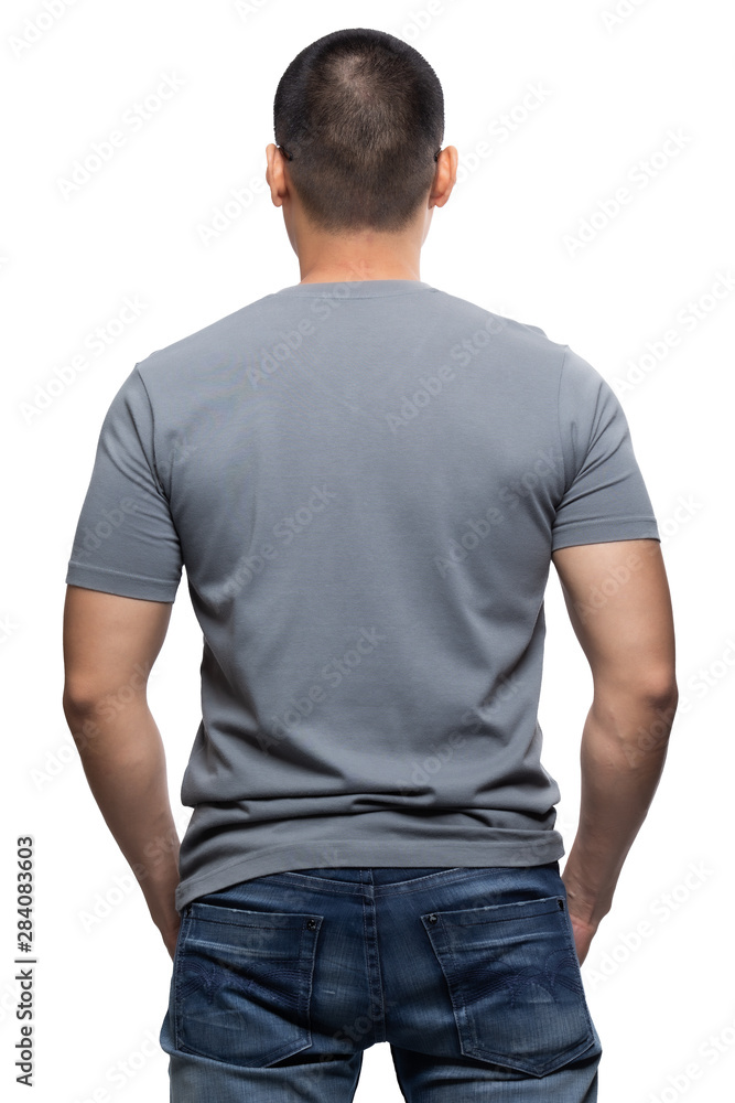 Grey on asian model for v-neck tshirt blank mockup template Grey on asian model for v-neck tshirt blank mockup template