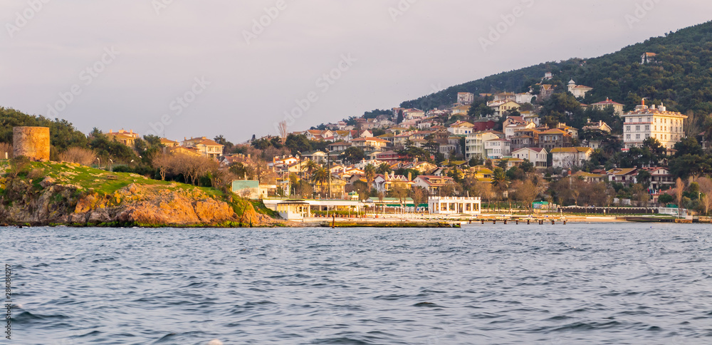 View of Sedef Island, known as Mother of Pearl Island, from the sea of Marmara, Istanbul, Turkey