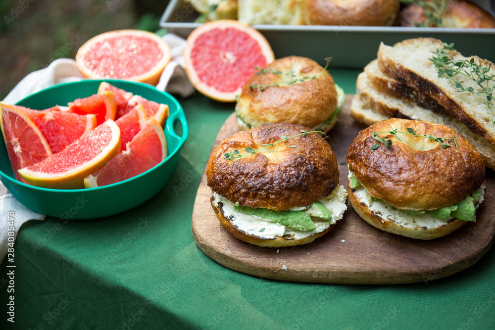 Toast with cream cheese and micro salad, healthy food concept Toast with cream cheese and micro salad, healthy food concept