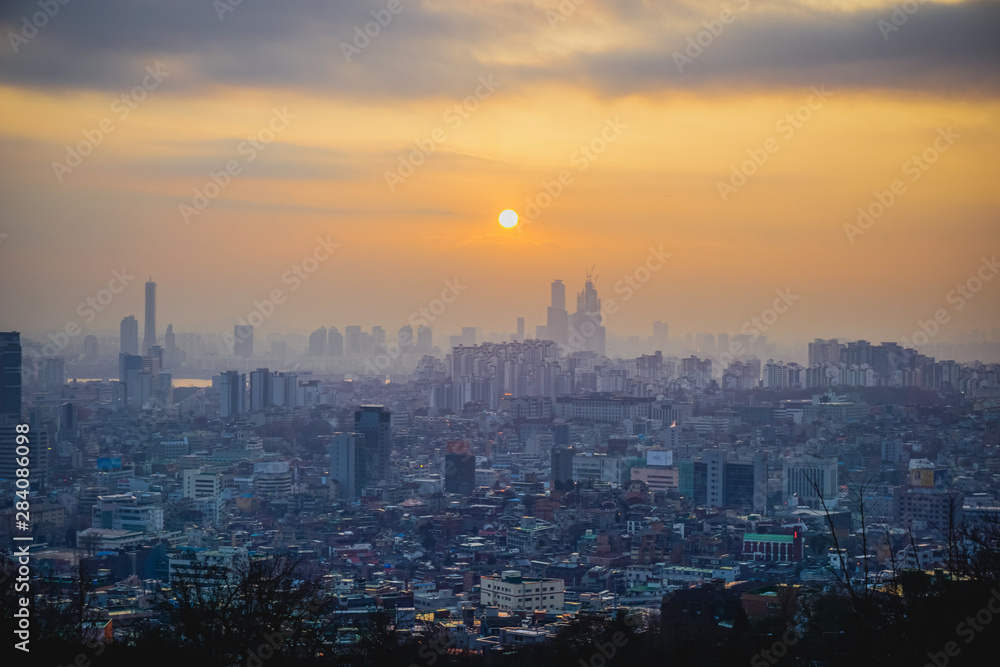 Seoul sunset view in winter season. South Korea