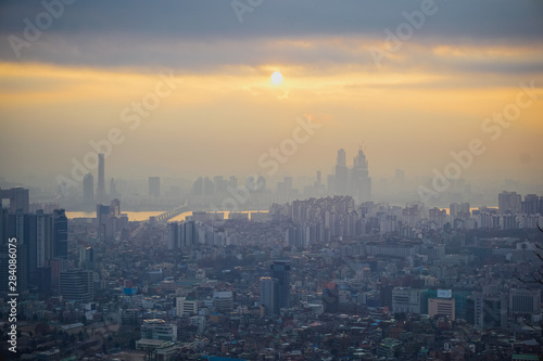 Seoul sunset view in winter season. South Korea