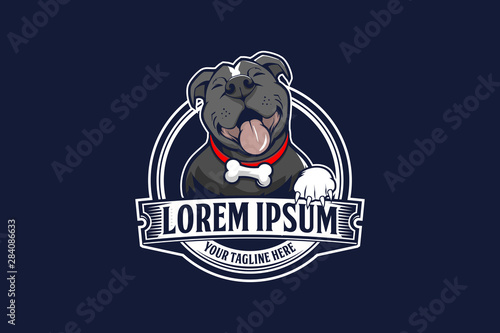 friendly pitbull animal cartoon character vector badge template