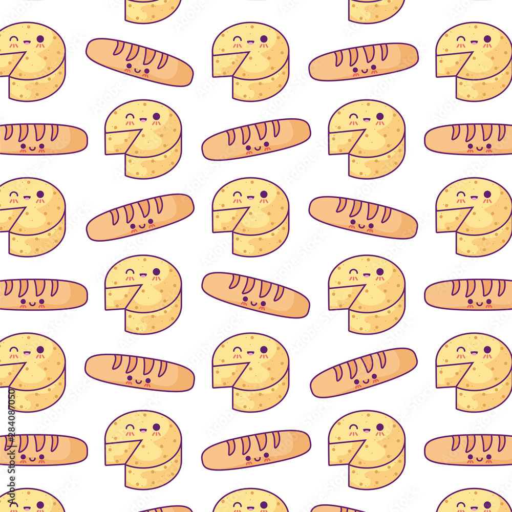 pattern of french breads with cheeses kawaii style pattern of french breads with cheeses kawaii style