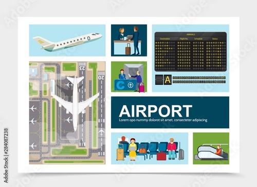 Flat Airport Elements Composition