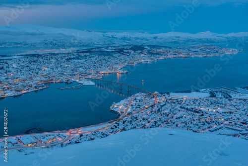 Sunset over Tromso, Norway during winter