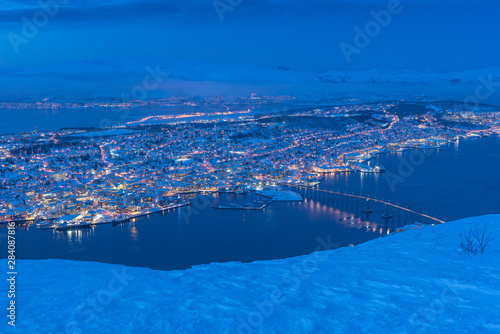 Sunset over Tromso, Norway during winter