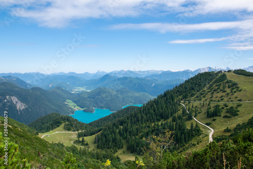 Walchensee view The Alps background in Germany land in the region of Garmisch-Partenkirchen emerald water © Gandarina Ekaterina