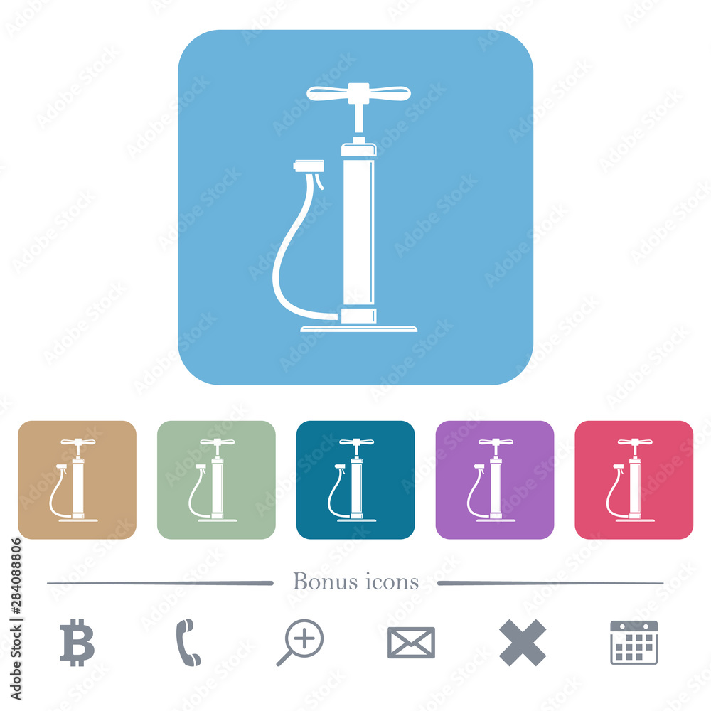 Air pump with gloss flat icons on color rounded square backgrounds Air pump with gloss flat icons on color rounded square backgrounds