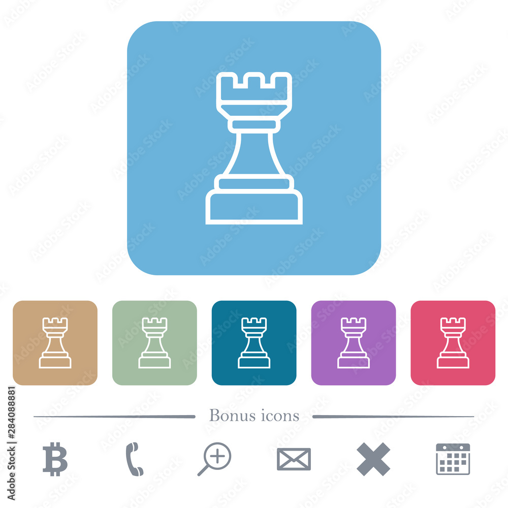 White chess rook flat icons on color rounded square backgrounds White chess rook flat icons on color rounded square backgrounds