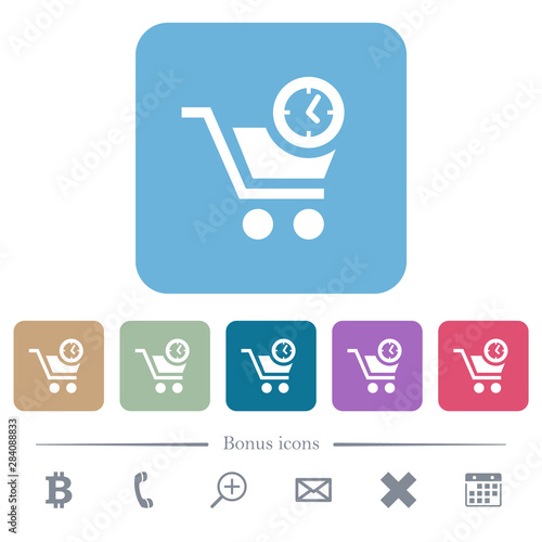 Instant purchase flat icons on color rounded square backgrounds