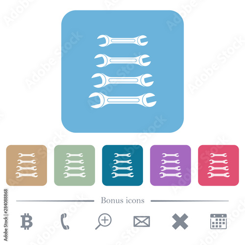 Set of wrenches flat icons on color rounded square backgrounds photo