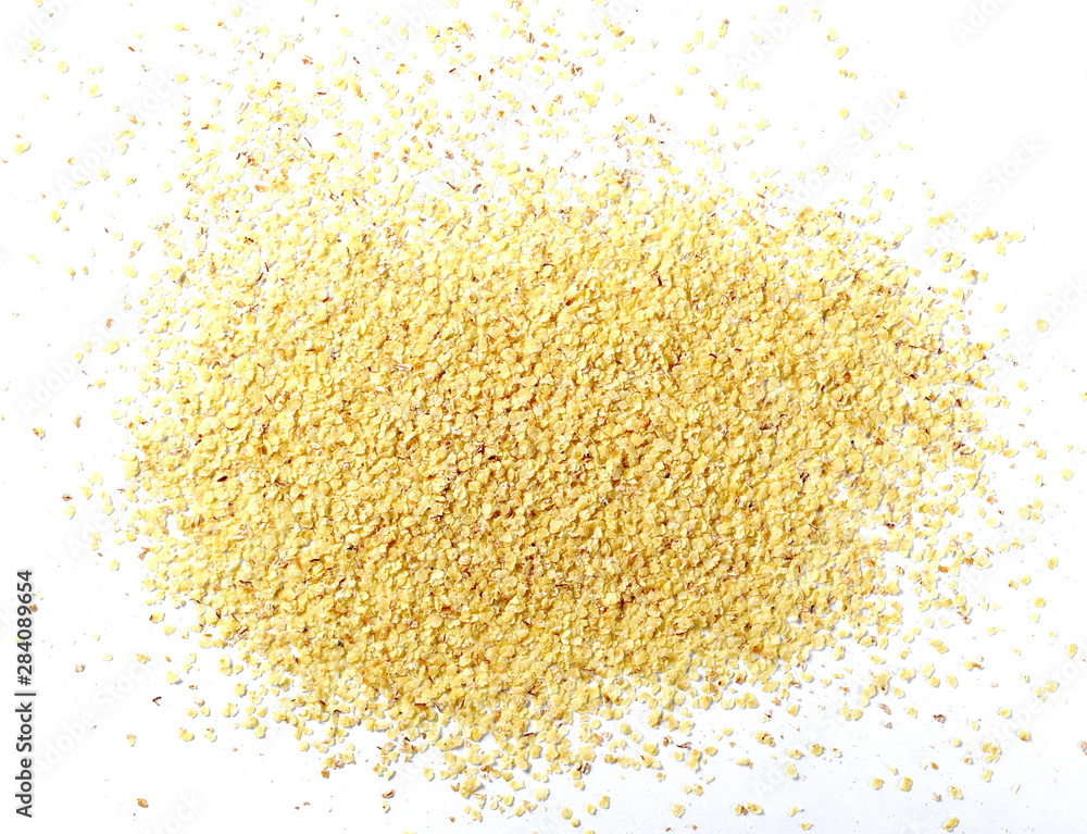 Wheat germ pile isolated on white background, top view Wheat germ pile isolated on white background, top view