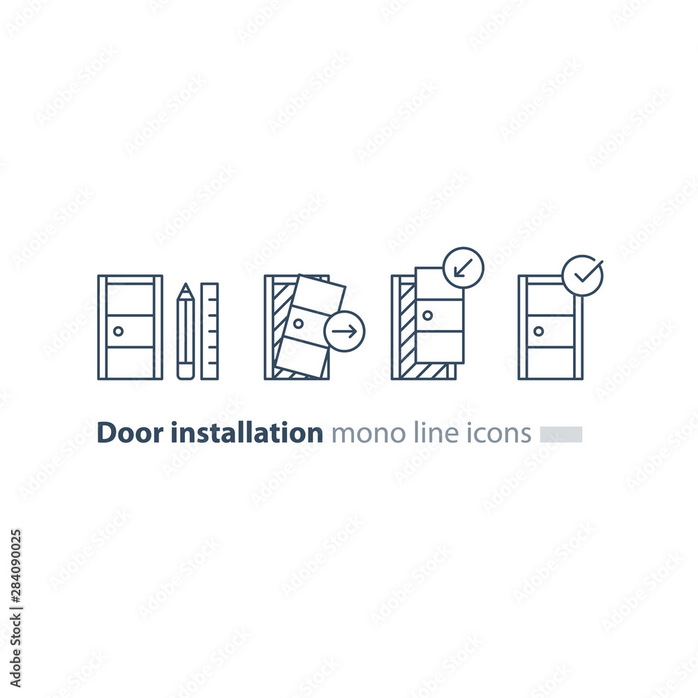 Door replacement order, measurement and dismantling old door icon Door replacement order, measurement and dismantling old door icon