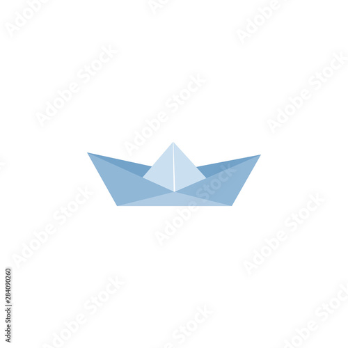 Paper Ship icon, paper marine icon. Yacht, sailboat, boat sign, symbol. Blue marine. Paper ship travel concept.