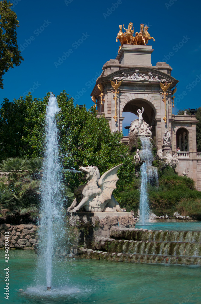 BARCELONA, SPAIN - SEPTEMBER 8, 2014: The Parc de la Ciutadella fountain designed by Josep Fontsere in Barcelona.The Parc de la Ciutadella is a park on the northeastern edge of Ciutat Vella, Barcelona