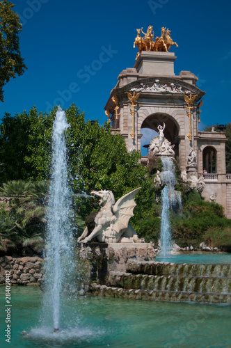 BARCELONA, SPAIN - SEPTEMBER 8, 2014: The Parc de la Ciutadella fountain designed by Josep Fontsere in Barcelona.The Parc de la Ciutadella is a park on the northeastern edge of Ciutat Vella, Barcelona