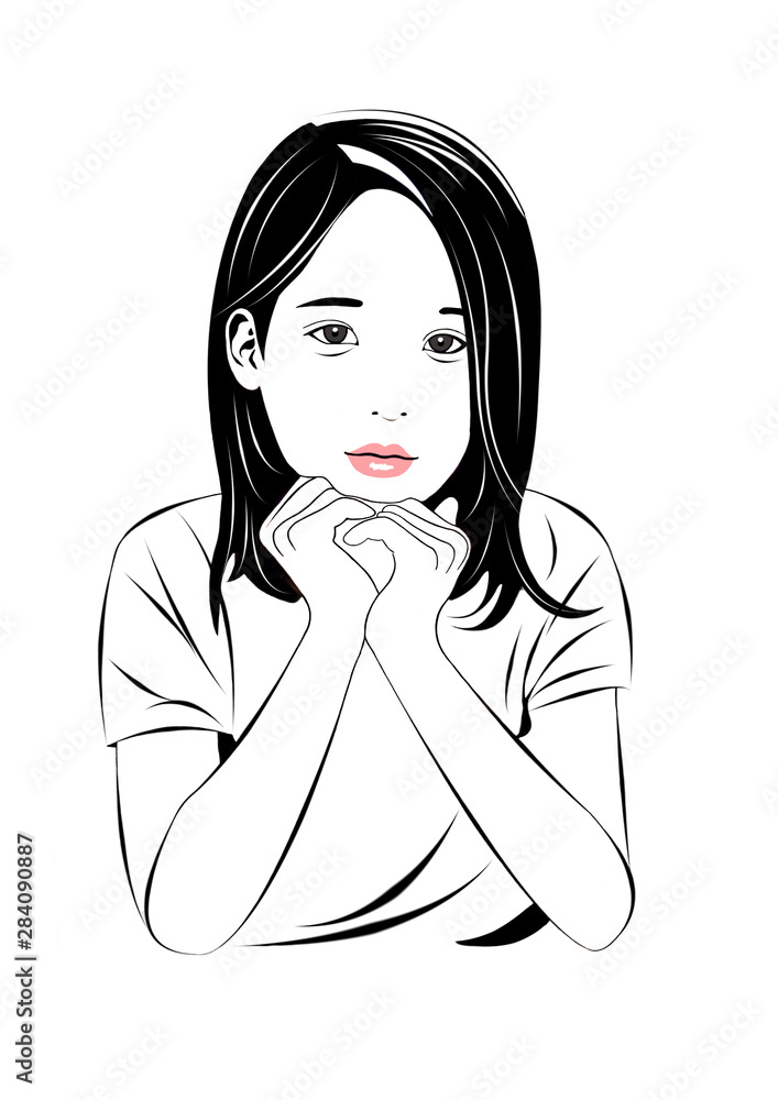 頬杖をつく女性イラスト Stock Illustration Adobe Stock