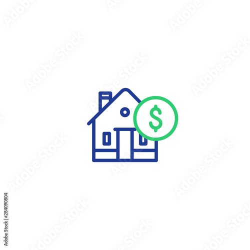 Household expenses, mortgage payment, house line icon, invest money, real estate property