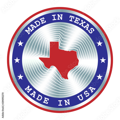 Made in Texas seal or stamp. Round hologram sign for label design and national marketing.
